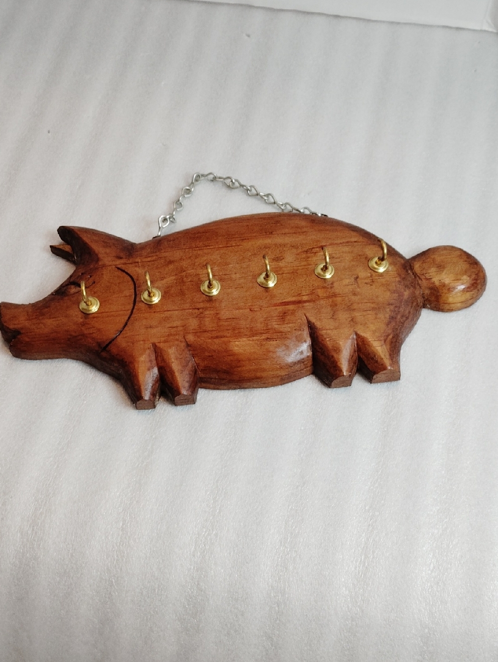 Handcrafted Brown Wooden Pig Key Holder - Unbranded
